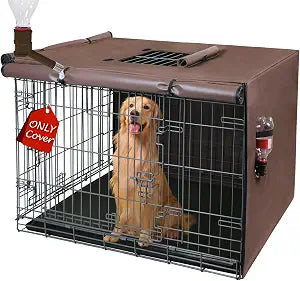 Dog Crate Cover 48 Inch- Three Doors Waterproof Dog Kennel Cover, 600D Oxford Fabric Cage Covers with a Water Bottle Nozzle, Allowing Dogs to Drink Water at Any Time. Brown (Cover Only)