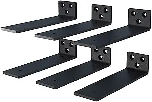 NEODROP 6-Pack 10 Inch Floating Shelf Brackets, Heavy Duty Hidden Shelves Bracket for Small Shelf, Kitchen Shelf, Nursery Shelf, Black Powder Coated Steel