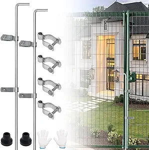Gate Drop Rod for Chain Link Fence 1-5/8" x 32" [Pack of 2] Chain Link Gate Drop Rod Kit for Single or Double Gate,Galvanized Steel Cane Bolt Ground Latch Fence Drop Pin with Extra 4 Gate Frame Hinges