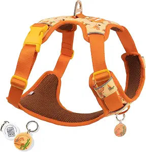 Escape Proof Western Cowboy No Pull Dog Harness, Soft Air Mesh Vest with Front & Back Clips, Adjustable Fit, Includes QR ID Tag for Safe Walking & Running, Orange, Small