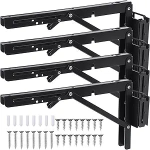 Shimeyao 4 Pcs 12 Inch E Track Folding Shelf Brackets Black Heavy Duty Metal DIY Collapsible Table Brackets E-Track Accessories for Enclosed Trailer Cargo Truck Workbench Warehouse Garage