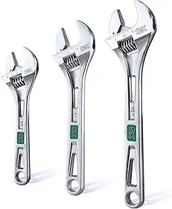 SK 3-Piece Adjustable Wrench Set, 6-Inch, 8-Inch, 10-Inch, Cr-V Steel, SAE & Metric Scales