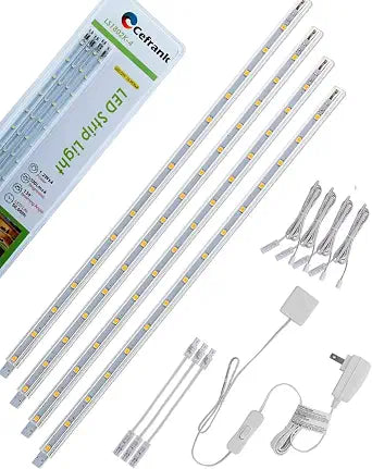 LED Display Light Bar Kit - (4) 16inches Plug-in Linkable Strip Lights for Large Display Cabinet - Series + Parallel Connection - White 6000K