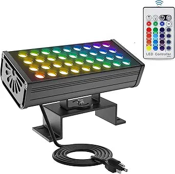 LED Wall Washer Lights RGBW 6000K Color Changing with RF Remote, Dimmable 144W Flood Lights for Church, Bridge, Hotel, Yard, Party, Wedding, Building Wall Decorations (Black or Sand Silver)