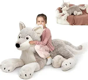 MaoGoLan Large Wolf Stuffed Animal for Boy, 47" Giant Wolf Plush Toy for Girl, Stuffy Coyote for Kid, Realistic Stuffed Coyote Plush Pillow for Birthday Baby Shower Party Decor