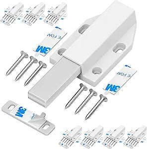 Magnetic Push Latch Without Nail Installation Tonitrui Heavy Duty Magnetic Touch Latches for Large Door Push Release Latch Kitchen Drawer Push Catch Press Out Latch(White 8 Pack)