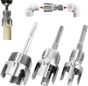 PVC Pipe Threader Kit, 3 Piece Set, 1/2", 3/4", 1" NPT, Internal and External Threading, Compatible with Electric Drill for PVC, PPR, MPP Pipes (1/2in+3/in+ 1in)