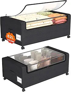 Webetop Under Bed Storage Containers with Wheels,12 inch Under the Bed Storage Bins with Clear Lid for Underneath Small Spaces Dorms, Blankets (2 Pack, 30.7"x17.3"x12")