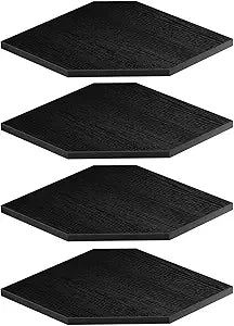 JJL Corner Shelves, 12 Inch Corner Shelf Wall Mounted with Wire Hole, 4 Tier 13.3 Inch Deep Wooden Corner Hanging Shelving for Wall Storage, for Speaker, Cable Box, Black