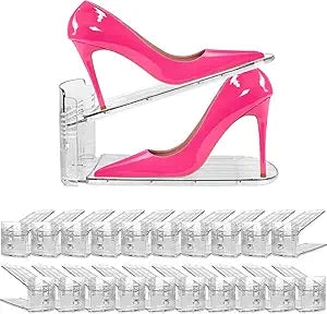 20 Pack Clear Shoe Slots Organizer - Adjustable Height 3.7''to 7.7'' Shoe stackers for a pair of shoes ,Shoe rack storage shoe space saver 50%,Easy to assemble shoe hold shoe organizer for cloest
