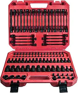 AMM 107PCS Allen and Torx bit socket set, 1/4", 3/8" and 1/2" Drive,Extra long torx/Tamper proof torx/Hex/Ball End Hex,SAE/Metric socket set, S2 Alloy steel bits