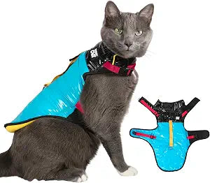The Catagonia Puffer Jacket Harness for Cats  Insulated Fleece-Lined Cold-Weather Cat Jacket with Built-in Harness & Leash Clip  Water-Resistant Outdoor Adventure Vest (Medium)