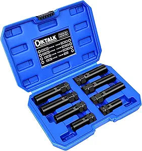 8PCS Spline Lug Nut Socket Set, CR-MO Universal Wheel Lock Removal Tool & Master Key Kit for Automotive Locking Lug Nuts, 5/6/7/12 Spline