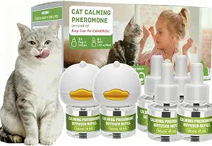 Cat Pheromone Diffuser to Calm Cats - Calming Diffuser Kit with 2 Plug-Ins & 6 Refills, Stress & Anxiety Relief to Help Reduce Fighting, Drug-Free for Peace at Home