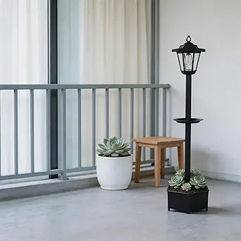 Solar Lamp Post with Planter & Bird Feeder (3-in-1 Design), 37" Solar Post Lights Outdoor Waterproof, Warm Yellow Lights Dusk to Dawn 6-8Hr, Easy Install for Lawn, Patio, Porch, Yard & Pathway Decor