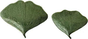 Creative Co-Op Boho Stoneware Gingko Leaf Shaped Plates, Set of 2 Sizes, Green