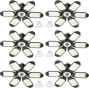 6 Pack 220W Garage Light Ceiling Led Deformable LED Shop Lights for Workshop E26 E27 Screw in Garage