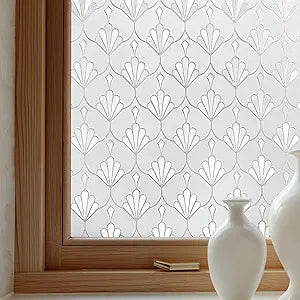OHTMERU Window Privacy Film Decorative for Front Door, Bathroom Static Cling Stained Glass Sticker Opaque Heat Control UV Blocking Non-Adhesive for Home Windows 35.4 X 118.1 inches Bliss Bloom