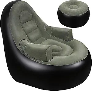 Thickened Inflatable Couch with ArmrestOttoman, Blow Up Lounger Chair,Folding Air Chair for Adults,Inflatable Lazy Sofa Perfect for Rooms, Camping or Home(Without Pump,Black)