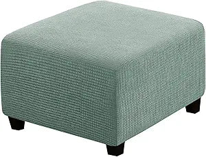H.VERSAILTEX Square Ottoman Covers Ottoman Slipcovers Folding Storage Stool Furniture Protector Form Fit with Elastic Bottom, Stretch High Spandex Small Checks Jacquard Fabric(Medium,Sage)
