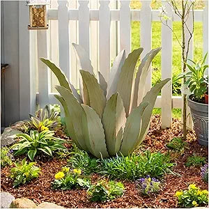 Metal Agave Plant Outdoor Decor - 25.5" H Large Hand Painted Desert Themed Garden Sculpture, Weather Resistant Rustic Yard Art for Lawn Patio, Unique Ornament Gift for Home & Garden