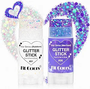 Glitter Stick 2 Pack, White & Purple Face Body Glitter Stick for Hair
