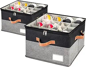 Shoe Organizer for Closet, Foldable Shoe Storage Bins with Clear Cover, Space Saving Shoes Holder with 4 Handles, Large Adjustable Shoe Box Storage Containers, Fits 8-16 Pairs, 2 Pack, Black