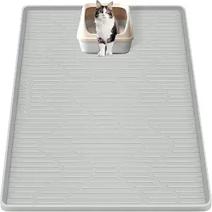 Silicone Cat Litter Mat, 46" x 32" Extra Large Cat Litter Box Mat Litter Trapping Mat for Scatter Control, Waterproof, Soft on Kitty Paws, Clean Floor (Grey)