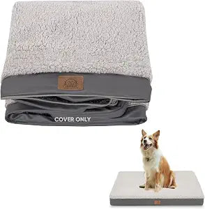 Sunheir Washable Jumbo Extra Large Dog Bed Covers Soft Plush Replacement, Waterproof Dog Bed Liner, Pet Bed Cover with Zipper 54x42x4 Inches, Grey, Cover Only
