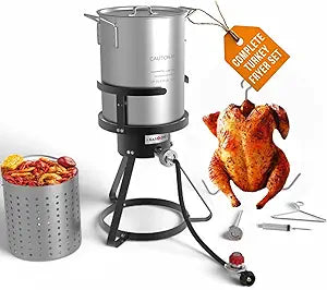 GasOne 30QT Turkey Fryer Set and Seafood Boil with Propane Gas Burner, Perforated Basket  Perfect Outdoor Cooker for Crawfish, Crab, Shrimp, Lobster, and Frying  Complete Outdoor Cooking Kit
