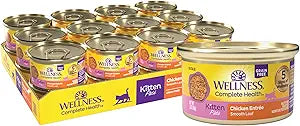 Wellness Complete Health Pate Kitten Canned Wet Cat Food, Natural, Protein Rich, Grain Free, Chicken Entre Recipe, 3 oz, Pack of 24 Cans