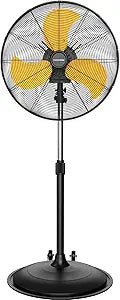 20-Inch High Velocity Pedestal Fan, 5000 CFM Heavy Duty Oscillating Metal Standing Fan with Rolling Casters, 3-Speed Commercial Industrial Fan for Warehouse, Garage & Patio (UL Listed)