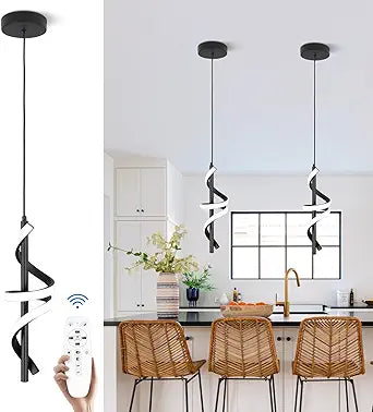 CANEOE Black Pendant Light Fixtures, 3000K-6000K Dimmable Modern LED Pendant Lights,Kitchen Island Pendant Lighting for Dining Room Living Room Bedroom Hanging Light Fixtures,1 Pack