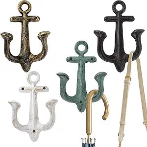 Notakia Decorative Wall Mounted Antique Shabby Chic Metal Home Bathroom Towel Coat Hooks Hanger, Vintage Rustic Cast Iron Wall Hooks (Large Nautical Towel Hooks 4Pcs)