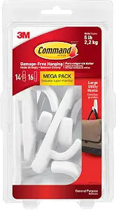 Command Large White Hooks, 14 Hooks, 16 Strips