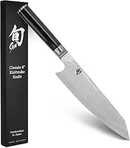 Shun Classic 8" Kiritsuke Knife, Handcrafted Japanese Kitchen Knife for Professional and Home Chefs, VG-MAX Core with Damascus Stainless Steel Cladding, Pakkawood Handle