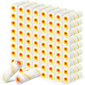 Leumoi 200 Pcs 4 Inch Mini Paint Roller Cover 1/2" Nap Small Microfiber Roller Covers for Paint Brush for Home Painting Supplies DIY Craft Home Wall Repair Household Tool Kit Set(Yellow)