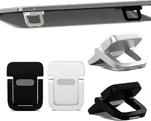 4-Piece Portable Keyboard Riser Set, 2 Black & 2 Silver Adjustable Laptop Keyboard Stand with 2 Angle Settings and Self-Adhesive Foldable Feet, Mini Foldable Laptop Stand Riser Lift for Most Keyboards