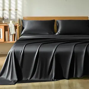 Homiest Queen Sheet Set 4pcs, 100% Rayon Derived from Bamboo Sheets, Cooling & Breathable Bedding for Hot Sleepers, Soft Luxury Sheets with 16" Deep Pocket, Hotel-Grade Silky Comfort (Black)