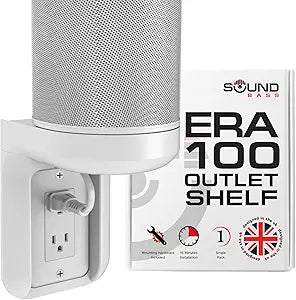 Sound Bass ERA 100 Shelf Wall Outlet AC, White, Compatible with Sonos ERA100 & ERA 100 SL, Plug Mount Organizer, Bathroom, Kitchen, Bedrooms, Cord Management, Easy Installation, Mounting Kit Included