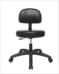 Round Vinyl Chair/Stool-Black-for Garage, Counters, Shop, Kitchen, Computer Desks, Drafting Tables. Easy to Clean! (Glides, Medium Table 19"-27")