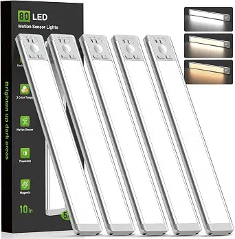 MCGOR 10inch Under Cabinet Lighting, Wireless Motion Sensor Light, 5 Pack