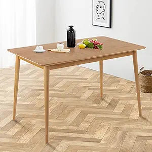 BLKMTY Dining Table, Dining Room Table for Small Space, Rectangle Mid Century Style Breakfast Tables Solid Wood Dinner Table for 4-6 People Farmhouse Kitchen, 47.2'' X 29.5'' X 29.1'', Natural
