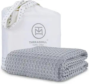Threadmill Cooling Waffle Blanket King Size | Breathable, Lightweight and Cooling | Made from Rayon Derived from Bamboo | Waffle Throw Blanket for Couch and Sofa | 106 x 92 Inches | Scottish Grey