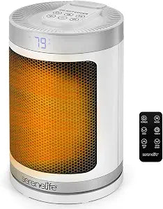 SereneLife Portable Space Heater  1500W PTC Ceramic Electric Heater with Thermostat, Remote, 12-Hour Timer, 3 Heating Modes, Oscillation, Safe & Quiet for Home, Office, Bedroom (White)