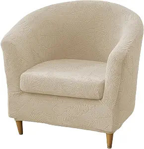 HAOYONG 2 Piece Club Chair Slipcover Stretch Barrel Jacquard Chair Covers Solid Tub Chair Slipcovers Soft Round Armchair Covers Removable Couch Furniture Protector Cover for Living Room