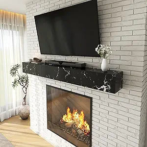 55'' Floating TV Stand with Doors,Wall Mounted TV Concsole,Floating TV Cabinet Media Console for Bedroom Living Room,Marble Black