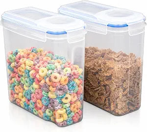 Basicwise Large BPA-Free Plastic Food Cereal Containers, Airtight Spout Lid Set of 2