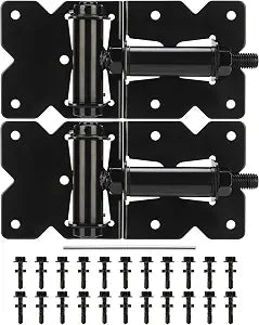 Self Closing Gate Hinges for Wooden Fences Gates, 90 Degree Adjustable Heavy Duty Gate Door Hinges Hardware Kit for Fence Gate, Vinyl gate, Pool gate and Outdoor Gates, 2 Pack, Non-Weld Black Finish