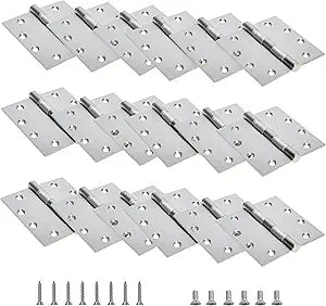 4.5 inch X 4.5 inch Heavy Duty Commercial Door Hinge with Silent Steel Plain Ball Bearing, 3 mm Thickness Stainless Steel, Square Corner with 144 Screws (18-Pack)